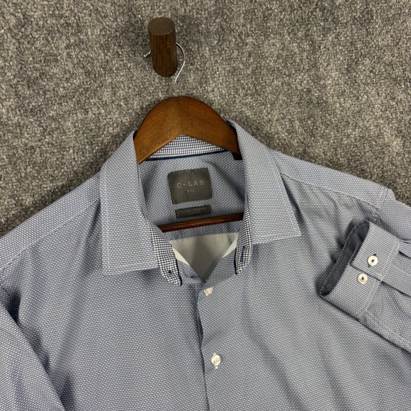C-LAB NYC Mens XL 17 1/2 34/35 Slim Fit 4 Way Stretch Blue Dress Shirt - Picture 1 of 6